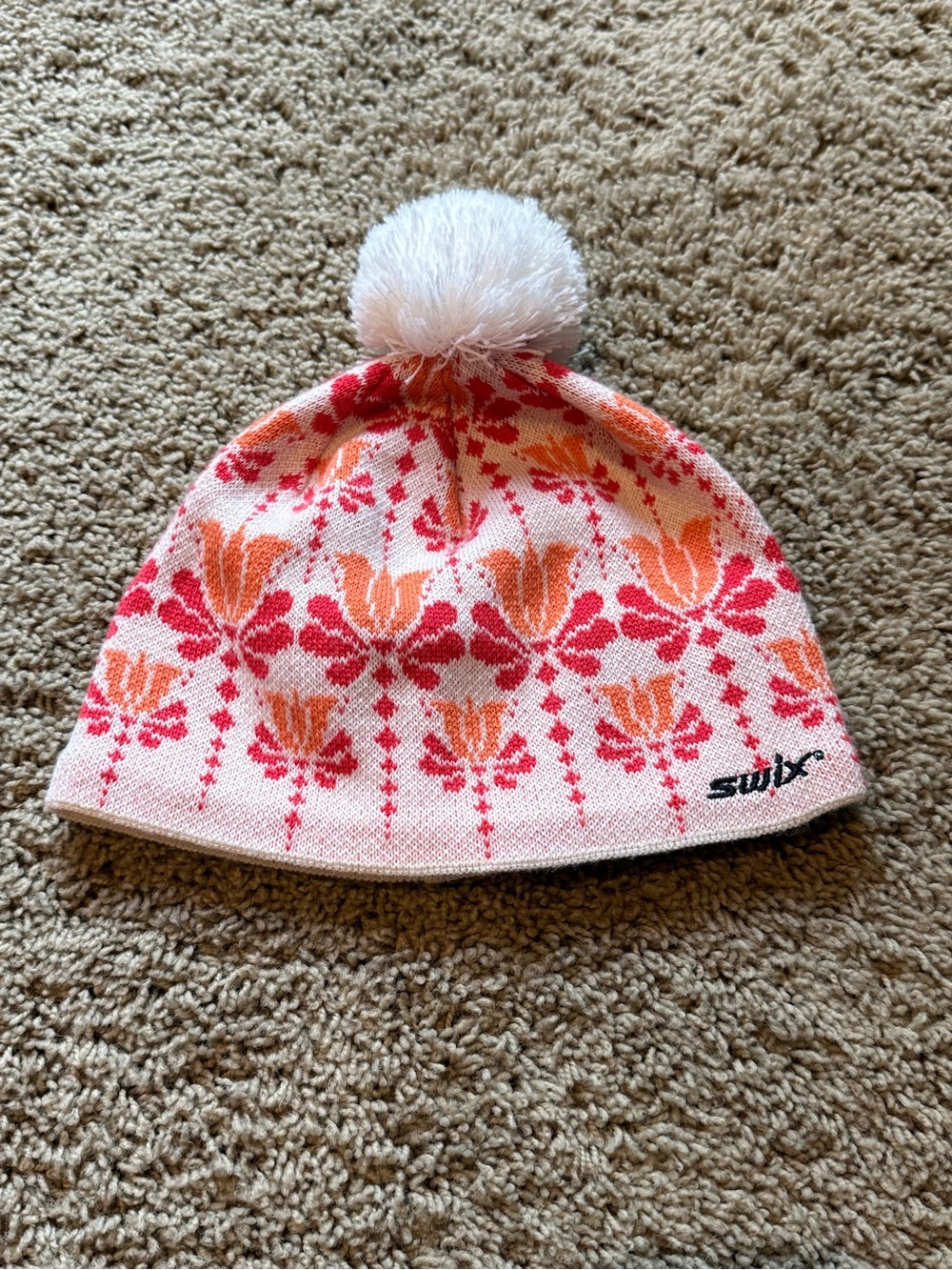 Swix Floral Pink & Orange Pom Beanie
